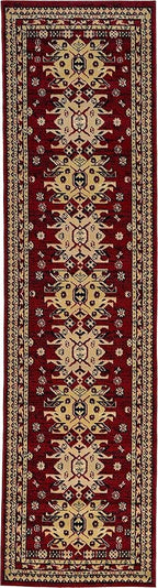 Unique Loom Taftan Collection Border Geometric Tribal Inspired Design Area Rug (2' 7 x 10' 0 Runner, Red/ Gold)