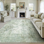 10x12 Washable Area Rug Sage Green Abstract Living Room Bedroom Carpet Neutral Modern Non-Slip Soft Low Pile Lightweight Vacuumable Large Throw Rug for Dining Room