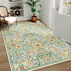 3x5 Grass Green Boho Floral Vintage Area Rug,Soft Lightweight Low Pile Non-Shedding Carpet,Machine Washable Stain Resistant & Non-Slip for Entryway,Bedroom, Kids Room,Living Room