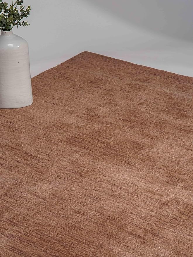 Hand Knotted Loom Wool ECO-Friendly Area Rugs - 5'x8', Rectangle, Light Brown Color, Solid Plain Design, High Pile Thick Handmade Anti Skid Rugs for Living Room (L00111)