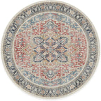 RUGGABLE Washable Vintage Area Rug – Kamran Cayenne Red 6 ft Round, Stain-Resistant, Non-Slip – Medium Machine Washable Rugs for Living Room, Bedroom, Hallway, Entryway & Office–with Standard Pad
