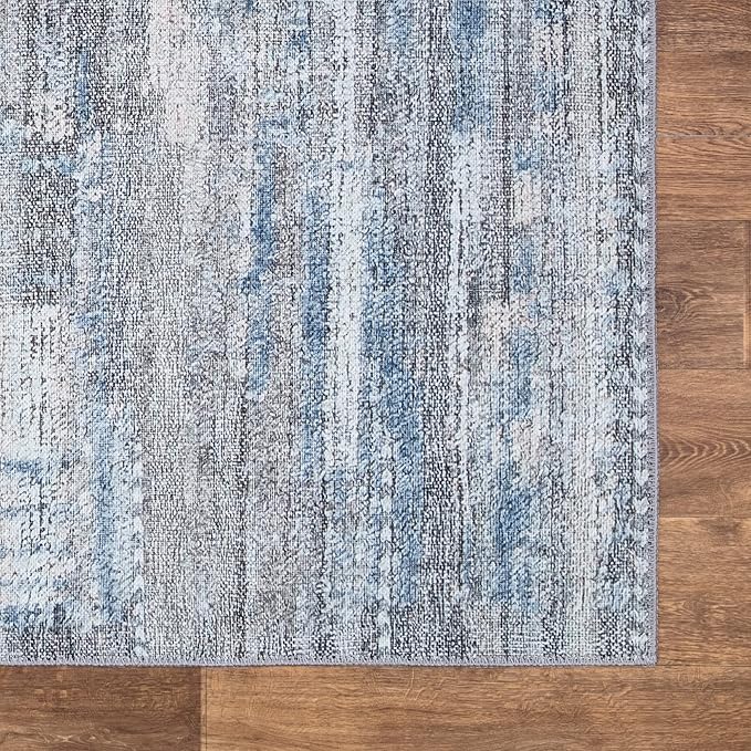 Bloom Rugs Washable Non-Slip 6' x 9' Rug - Gray/Blue/Blush Modern Abstract Area Rug for Living Room, Bedroom, Dining Room, and Kitchen - Exact Size: 6' x 9'