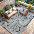 CAMILSON Indoor Outdoor Rug, Blue 10x14 Geometric Arch Striped Large Area Rugs for Patio and Home Areas, Easy-Cleaning Non-Shedding Living Room, Garden and Deck Washable Outside Carpet (10 x 14)