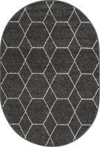Unique Loom Trellis Frieze Collection Area Rug - Geometric (4' x 6' Oval, Dark Gray/ Ivory)