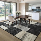 Tepook Modern Area Rug for Living Room, 5x7 Geometric Large Rugs for Bedroom, Washable Patchwork Rug Indoor Non-Slip Throw Carpets for Dining Room Office Farmhouse Home Decor, Black and White