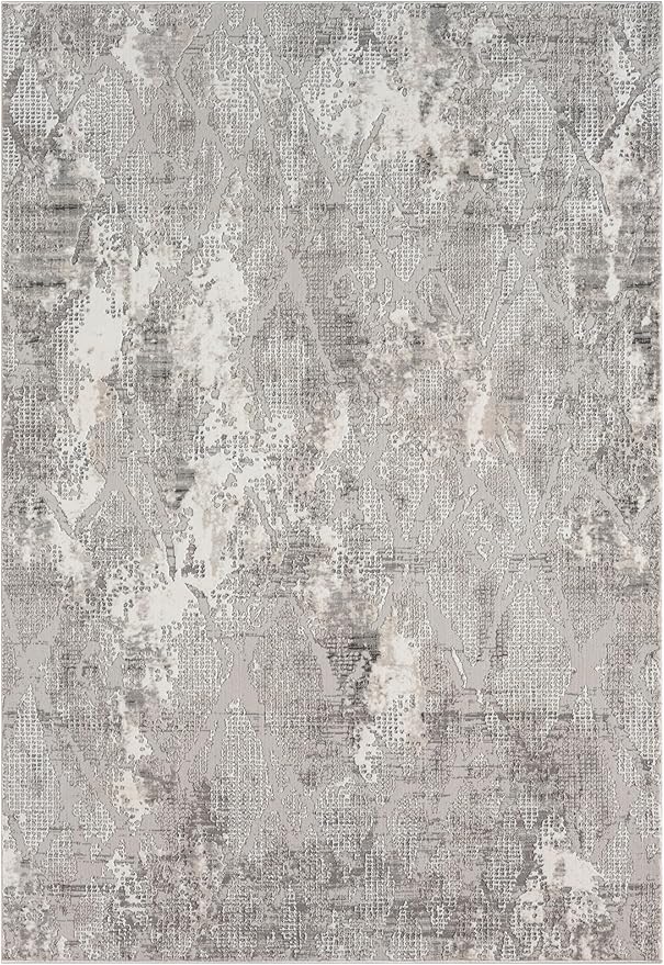Adel Modern Area Rug for Living Room, 5x7 Rustic Distressed Abstract Gray Rug, Medium Pile Stain Resistant Carpet for Bedroom, Dining Room or Kitchen (5' x 7', Gray)