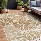 Beverly Rug Outdoor Rug 6x9 Modern Exotic Tropical Leaf Area Rugs for Indoor and Outdoor Patio Deck Porch Garden Water Resistant Washable Outside Carpet (6 x 9 Beige)