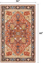 EnHomee 3x5 Washable Area Rugs for Bedroom, Boho Vintage Rugs, Foldable Area Rug for Dining Room, Non-Slip Soft Living Room Rug, Low Pile Large Carpet for Bathroom, Red