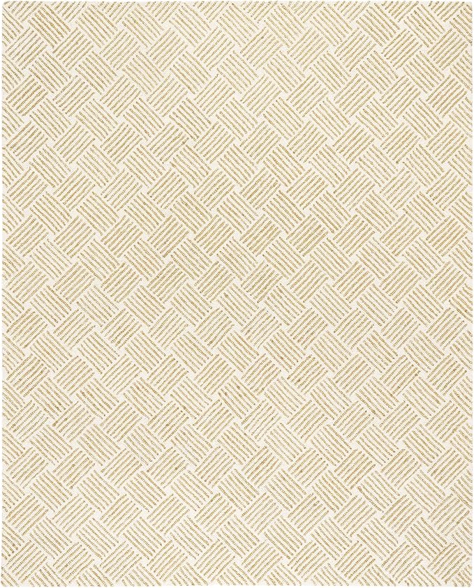 Dash & Albert Layers Ochre Hand Hooked Wool Rug, 7.5 X 9.5 Feet, Yellow/Orange Geometric Pattern - Premium Luxury Hotel Quality Soft Breathable Hypoallergenic Machine Washable Easy Care All Season