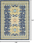 Unique Loom Taftan Collection Border Geometric Tribal Inspired Design Area Rug (9' 10 x 13' 0 Rectangular, Navy Blue/ Gold)
