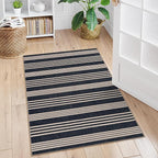 Lahome Striped Easy Jute Washable Rug, 3x5 Outdoor Porch Patio Entryway Rug Indoor Outdoor Carpet for Living Room, Farmhouse Neutral Non Slip Black Carpet for Backyard Bedroom Kitchen