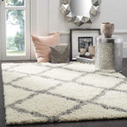 SAFAVIEH Dallas Shag Collection Area Rug - 8' Square, Ivory & Grey, Trellis Design, Non-Shedding & Easy Care, 1.5-inch Thick Ideal for High Traffic Areas in Living Room, Bedroom (SGD257F)