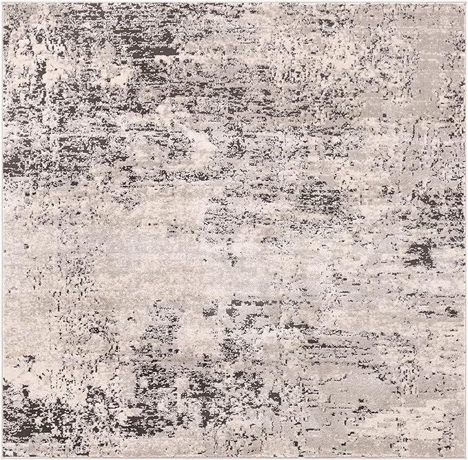 Rugs.com Leipzig Collection Rug – 6 Ft Square Gray Low-Pile Rug Perfect for Living Rooms, Kitchens, Entryways