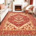 SERISSA Washable Rugs 8x10 Area Rugs, Large Non-Slip Boho Living Room Rug, Ultra Soft Oriental Vintage Red Beige Print Distressed Carpet for Dining Room Bedroom Dorm Office Home Decor