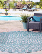 Unique Loom Outdoor Trellis Collection Area Rug - Tribal Trellis (3' 3" Round, Aqua/ Ivory)