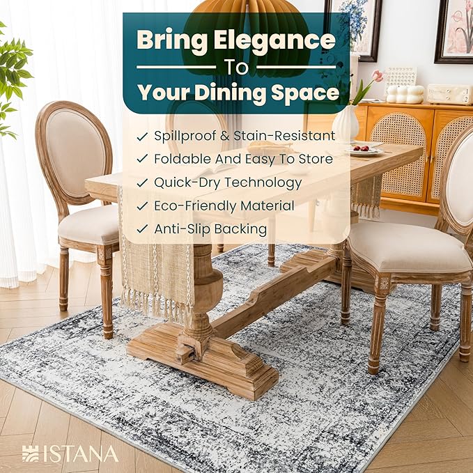 Istana 4x6 Rug - Navy Area Rugs 4x6 - Kid & Pet Friendly Machine Washable Rugs - 4 x 6 Area Rug Non Slip & Non Shedding Area Rug - Foldable Rug for Room for Bedroom