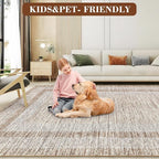 GarveeHome Modern Geometric Area Rug 2x3 Distressed Bordered Washable Non Slip Floor Small Carpet Non Shedding Thin Soft Low Pile Rug, Contemporary Brown Rug for Dining Room, Living Room