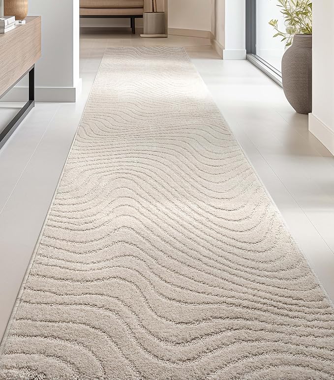 Well Woven Custom Size Hallway Stair Runner - Choose Your Length - 27 Inches Wide x 70 Feet Long Runner (27" x 70' Runner) Rug - Ivory Sibi Soft Touch, Modern Abstract - Hi-Lo Pile