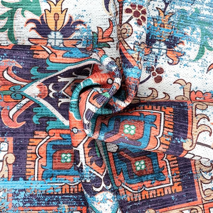 GLN Rugs Traditional Collection - Machine Washable Area Rug, Traditional Washable, Non Slip, Low Pile Chenille Rug, Living Room, Bedroom, Kitchen Rug (9' x 12' Blue/Multicolor)