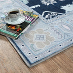 Fame Living Navy Blue Oushak Rug, Modern, Vintage, Turkish, Eclectic, Floral, Pastel, Washable, Area Rugs for Living Room, Dining, Bedroom, Nursery, Girls, Boys, 5'9"x8'9"