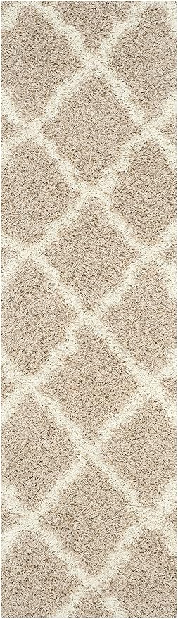 SAFAVIEH Dallas Shag Collection Runner Rug - 2'3" x 22', Beige & Ivory, Trellis Design, Non-Shedding & Easy Care, 1.5-inch Thick Ideal for High Traffic Areas in Living Room, Bedroom (SGD257D)