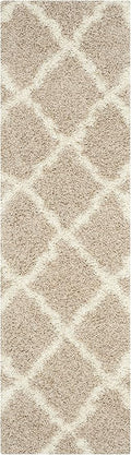 SAFAVIEH Dallas Shag Collection Runner Rug - 2'3" x 18', Beige & Ivory, Trellis Design, Non-Shedding & Easy Care, 1.5-inch Thick Ideal for High Traffic Areas in Living Room, Bedroom (SGD257D)