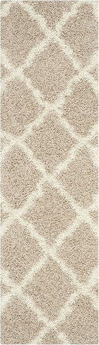 SAFAVIEH Dallas Shag Collection Runner Rug - 2'3" x 18', Beige & Ivory, Trellis Design, Non-Shedding & Easy Care, 1.5-inch Thick Ideal for High Traffic Areas in Living Room, Bedroom (SGD257D)