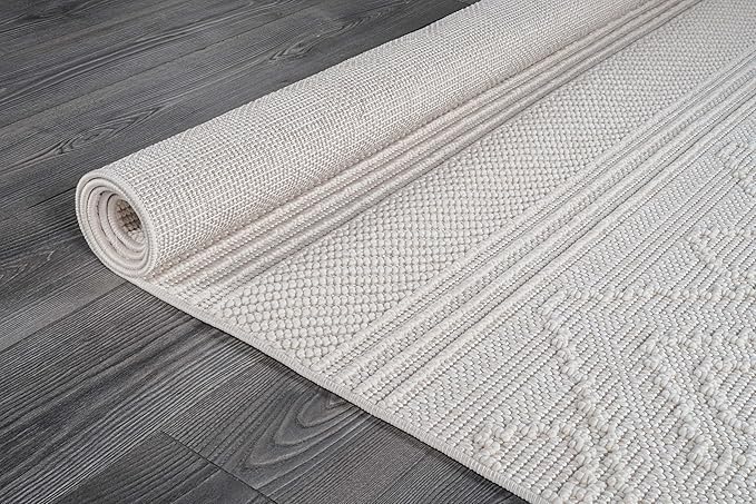 Beverly Rug Micro Loop Area Rug White 8x10 Modern Luxury Soft Boho Geometric Durable Indoor Area Rugs for Living Dining Room Office Stain Resistant Non Shedding Casual Indoor Carpet White 8 x 10