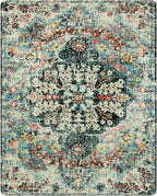 Lahome Boho 8x10 Rugs for Living Room, Teal Washable Rugs for Bedroom Aesthetic Large Dining Room Rug, Large Bohemian Printed Non-Slip Low Pile Throw Playroom Carpet for Kids Room Nursery Office
