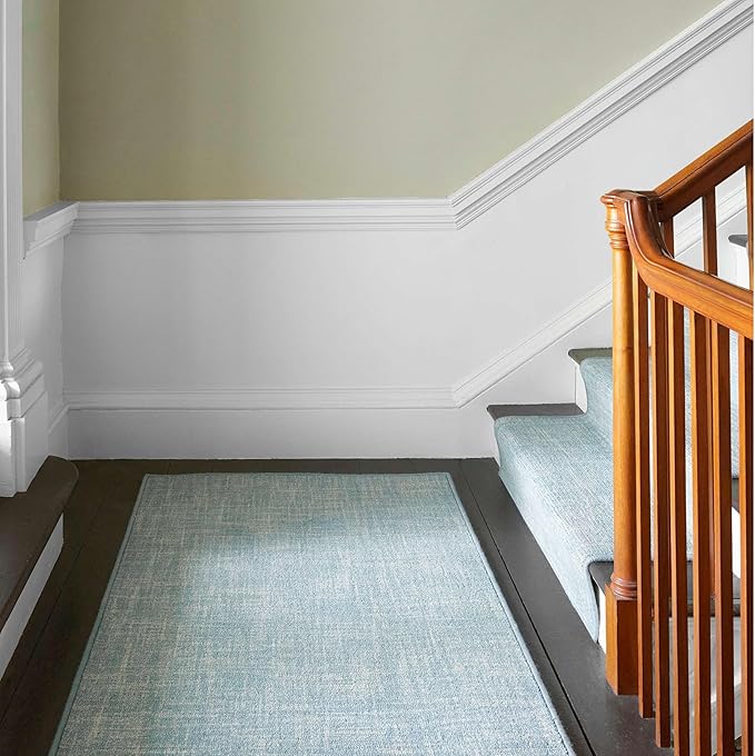 Dash and Albert Crosshatch Wool Area Rug - 2.5' x 8' Runner Aegean Solid Hand Micro Hooked Accent Rug - Durable, High Traffic Areas Bedroom, Hallway, Stairs