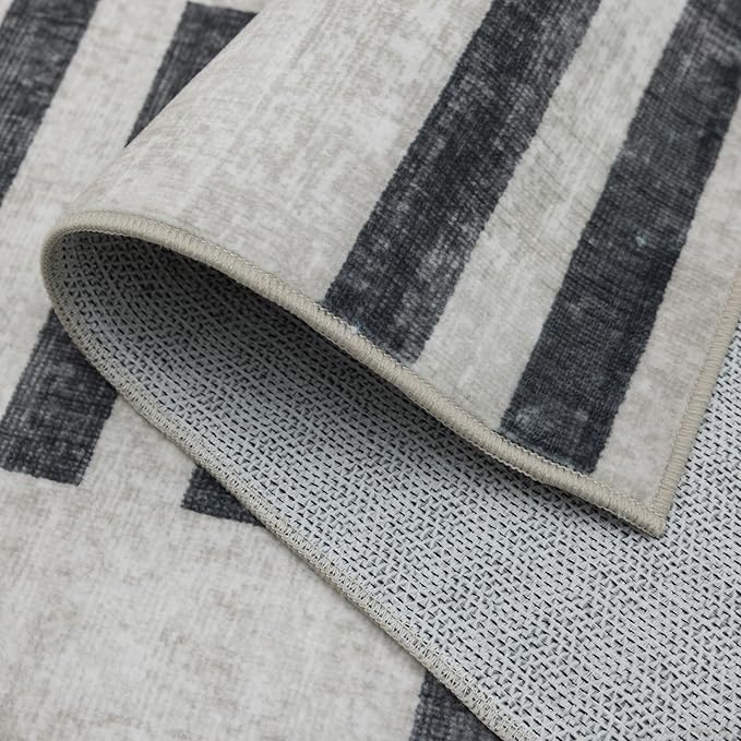 ReaLife Rugs Machine Washable Area Rug Runner - Living Room Bedroom Bathroom Kitchen Entryway Office -Non-Slip Baking Low Pile Stain Resistant Premium - Modern Geometric - Loki-Beige & Black 2'6" x 8'