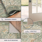 Washable Living Room Rug 6x9 - Sage Floral Nature Rugs for Bedroom, Dining Room Kitchen Table Rug for Under Table, Office, Stain Resistant Non-Slip Large - Sage Green