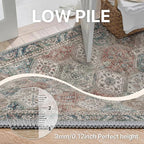 Bavni 6x9 Area Rugs for Living Room, Machine Washable Rug Non Slip, Vintage Chenille Distressed Print Carpet, Large Low Pile Ultra-Thin Lightweight Rugs for Bedroom, Dining Room, Home, Office, Red