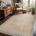 6x9 Area Rug Machine Washable Boho Rug for Living Room,Ultra-Thin Low Pile Carpet,Lightweight Indoor Printed Rug,Non Slip Floral Area Rug for Bedroom, Dining Room, Home Office,Light Beige