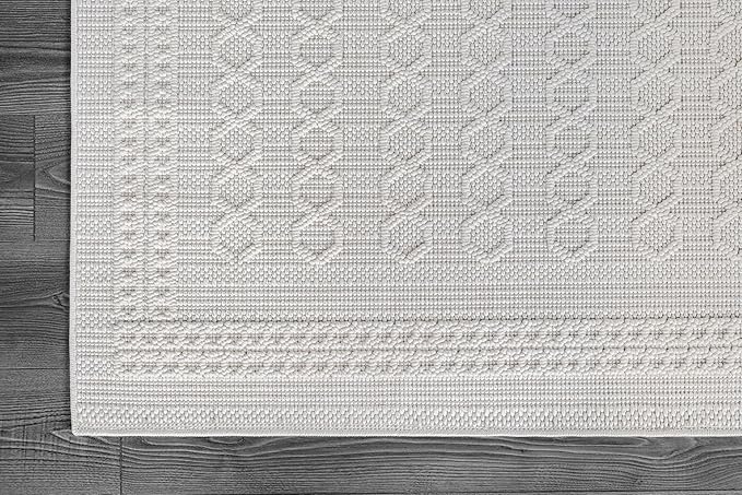 Micro Loop Indoor Rug White 10x14 Boho Geometric Neutral Area Rugs for Living Room Soft Luxury Modern Low and High Pile Durable Stain Resistant Non-Shedding Indoor Area Carpet 10 x 14