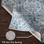 vivorug 3x5 Rug, Small Area Rug for Living Room, Bedroom, Kitchen, Machine Washable Non-Slip Throw Rug, Vintage Medallion Carpet for Entryway Nursery Coffee Table - Durable (Blue)