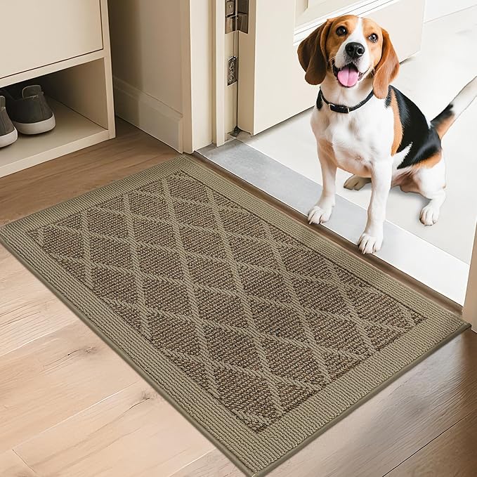 COSY HOMEER Non-Slip Door Mat 24"x36", Entryway Rugs Low Profile Absorbent Dirt Trapper Doormat for Front Entrance, Washable Polypropylene Entry Mat (Beige)