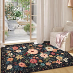 DUKINO 3x5 Area Rug, Floral Rugs for Living Room, Lightweight Non Slip Washable Rug, Indoor Low Pile & Non-Shedding Boho Design Rugs for Bedroom, Living Room, Dining Room, Black