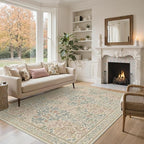 Bavni Floral Beige Pink Area Rugs 5x7, Vintage Boho Carpet Machine Washable, Non Slip Soft Low Pile Thin Rug for Bedroom, Living Room, Dining Room, Nursery