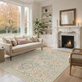 Bavni Floral Beige Pink Area Rugs 8x10, Vintage Boho Carpet Machine Washable, Non Slip Soft Low Pile Thin Rug for Bedroom, Living Room, Dining Room, Nursery