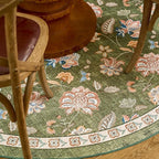 jinchan Elora Floral Corner Rug for Living Room Washable Bedroom Rug Vintage Romance Design Non Slip Quarter Circle Lightweight Low-Pile Throw Carpet for Reading Nook Playroom,6ft Radius, Green