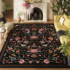 Vintage Medallion Floral 5x7 Area Rugs, Machine Washable Non-Slip, Low Pile Soft Carpet for Living Room, Bedroom, Dining Room, Farmhouse, Kids Playroom, Office | Black