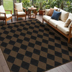 Easy Jute Coffee Checkered 5x7 Area Rug, Washable Modern Rugs for Living Room Non-Slip Diamond Bedroom Rug, Neutral Farmhouse Indoor Outdoor Carpet for Patio Dining Room Classroom