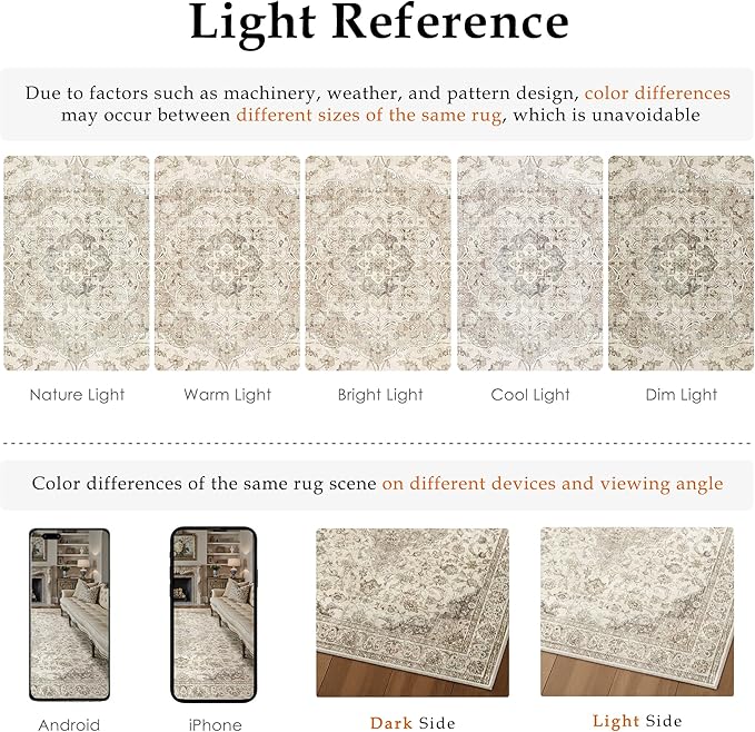 HUGEAR 2x6 Runner Rug Hallway Vintage Brown Machine Washable Neutral Floral Low Pile Carpet Vacuumable Thin Long Throw Rug Bedroom Office Bathroom Kitchen Laundry Non Slip Soft Lightweight