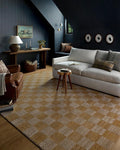 Loloi Chris Loves Julia Calvin Collection CLV-01 Apricot/Ivory 3'-6" x 5'-6" Accent Rug Checkered Neutral Soft Living Room Bedroom Carpet