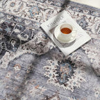 Rugcomf Vintage Medallion Rugs for Entryway 2'x3' - Door Mat Indoor Entrance, Machine Washable Area Rug, Non-Slip Low Pile Boho Carpet for Kitchen, Front Door, Bedroom, Kids Room - Grey and White
