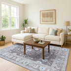 Brown Oushak Rug, Modern, Vintage, Turkish, Eclectic, Floral, Pastel, Washable, Area Rugs for Living Room, Dining, Bedroom, Nursery, Girls, Boys, 5'9"x8'9"