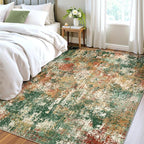 Washable Area Rugs 4'x6' Non-Slip Modern Abstract Soft for Living Room Entryway Bedroom Nursery, Print Pattern, Green Orange Rust Red Cream Colorful