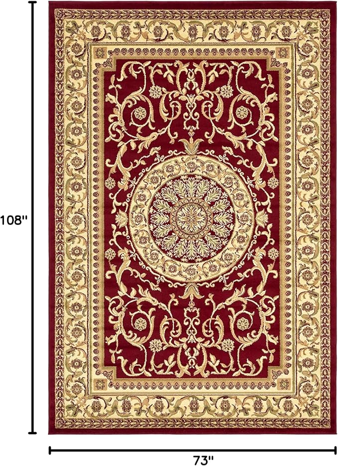Unique Loom Versailles Collection Traditional Classic Medallion Floral Motif Area Rug (6' 0 x 9' 0 Rectangular, Burgundy/ Ivory)