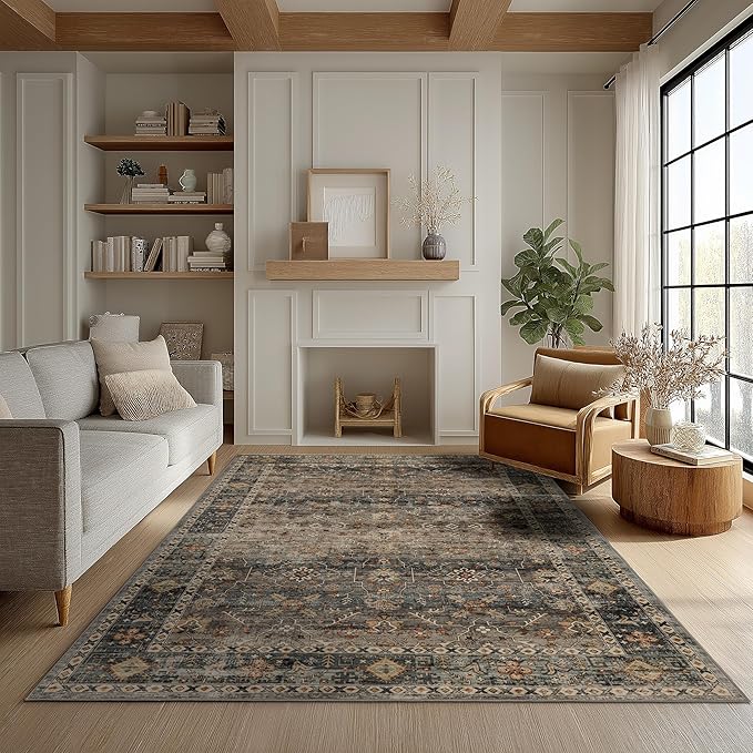 Area Rug Non Slip Machine Washable Ultra Soft Living Room/Bedroom/Kitchen/Outdoor/Classroom Camel, 4'×6'